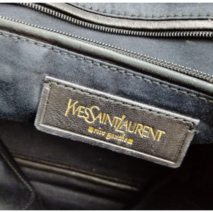 YVES SAINT LAURENT RIVE GAUNCH BLACK PATTON LEATHER TOTE EUC