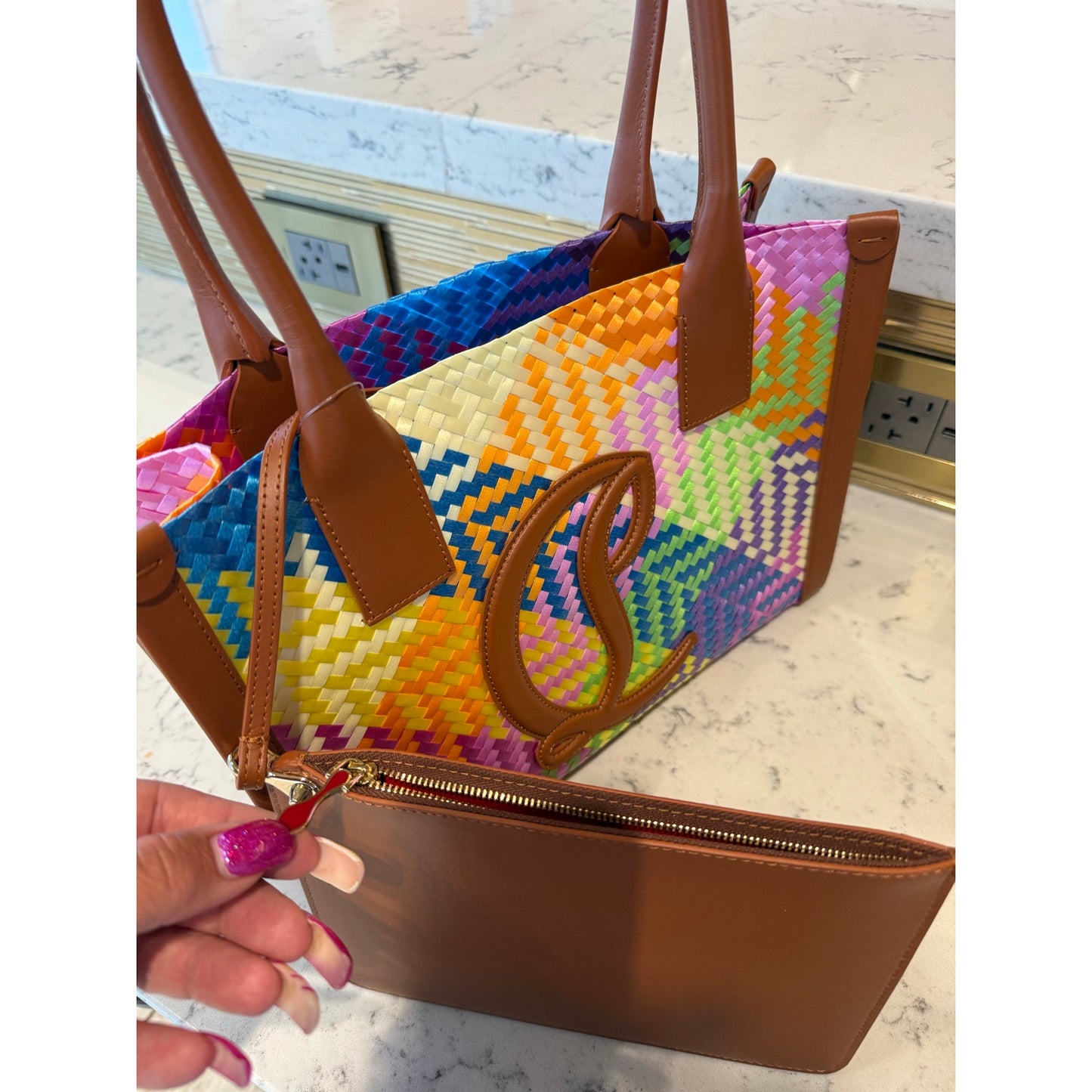 Christian Louboutin BY MY SIDE Multicolor Woven Tote LARGE MSRP $1690