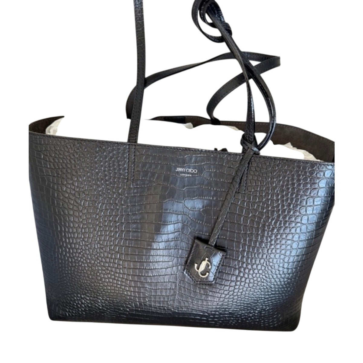Jimmy Choo Nine2Five East-West Tote,sleek black crocodile-embossed leather NWT