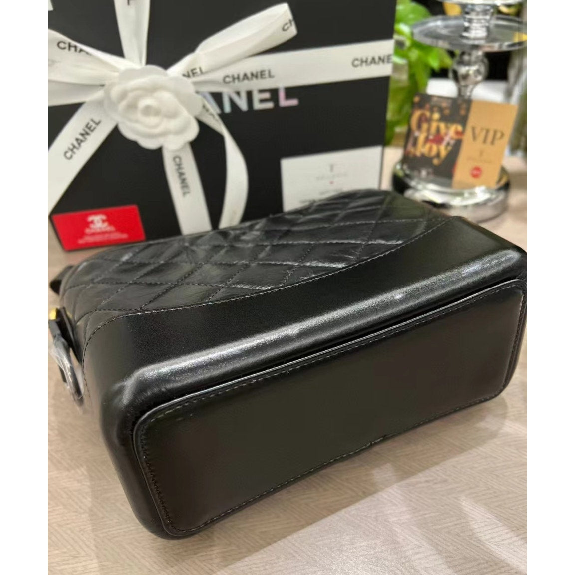 Chanel Beaute NEW Makeup Black Quilted Gold Hardware 7.75 x 4.75x 2.33
