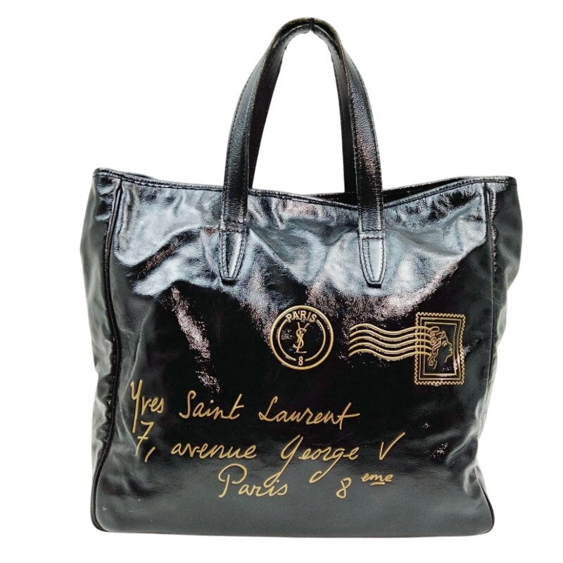 YVES SAINT LAURENT RIVE GAUNCH BLACK PATTON LEATHER TOTE EUC