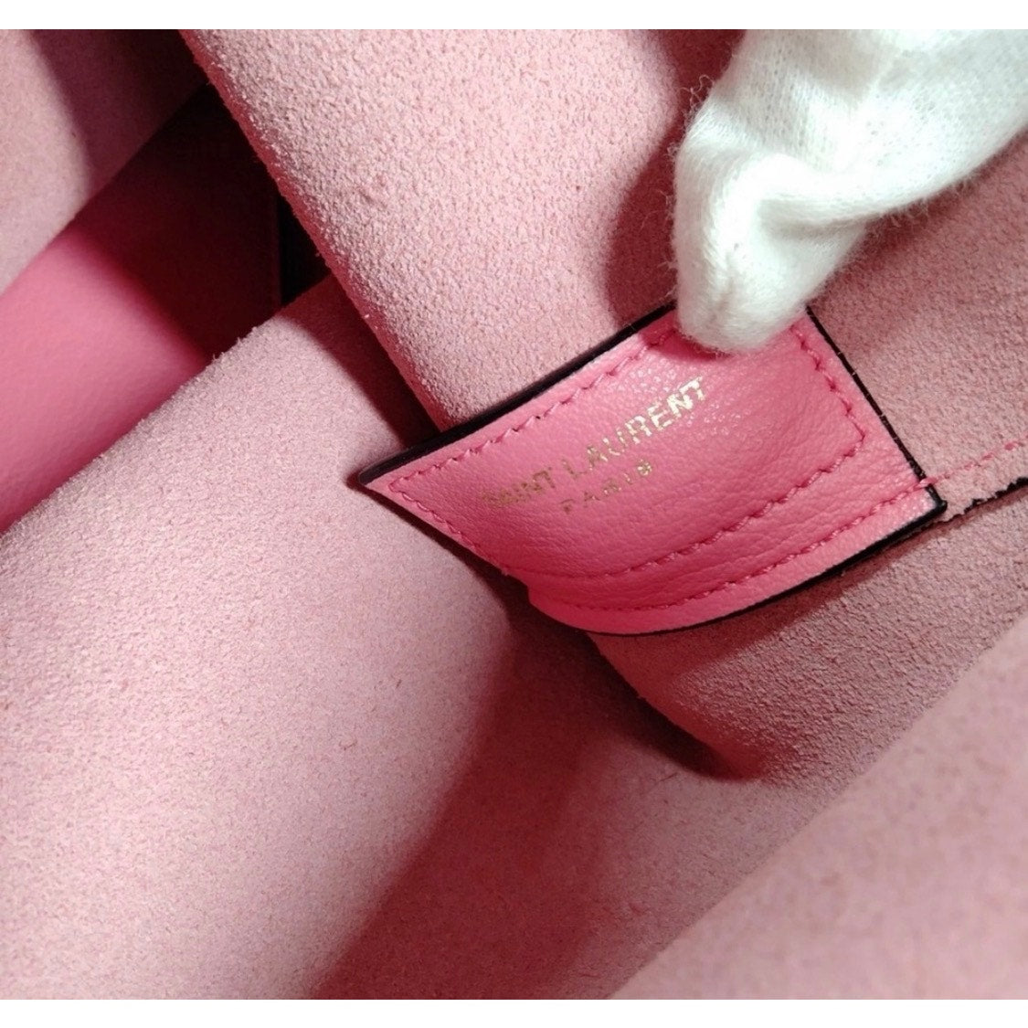 St. Laurent Paris North South Calf Skin Leather Tote Pink EUC