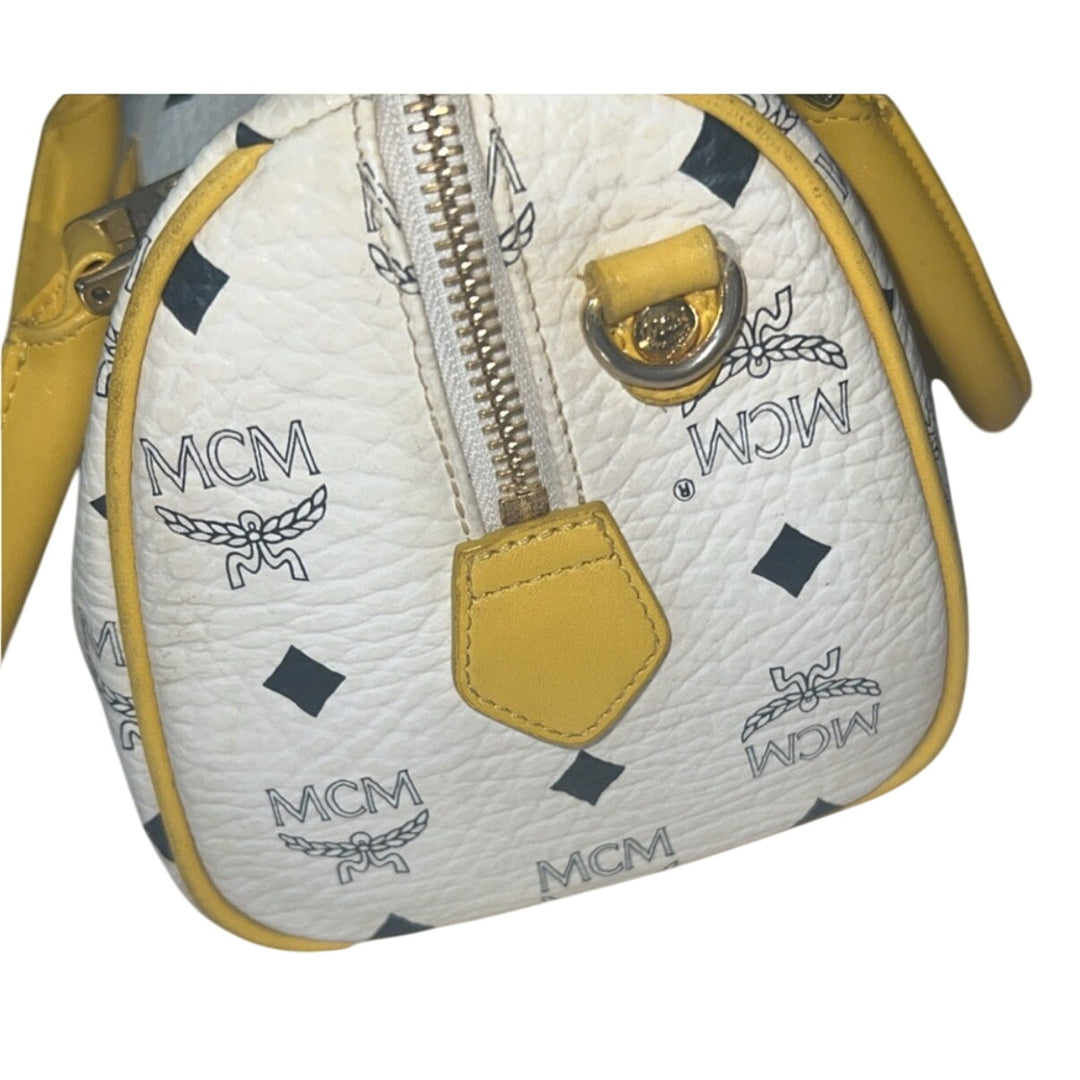 MCM Visetos Boston Satchel White & Yellow