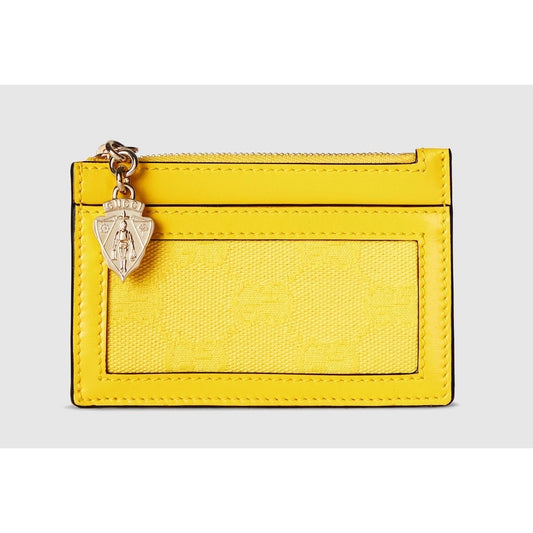 Gucci Luce Embellished Textured-Leather Canvas-Jacquard Cardholder - Yellow NWB