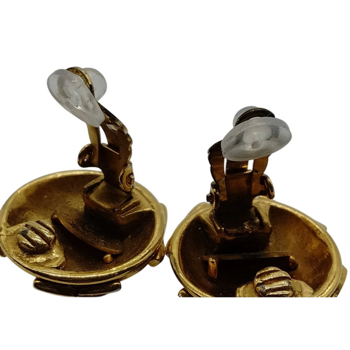 Chanel Vintage Gold Plated Round Rhinestone Clip On Earrings