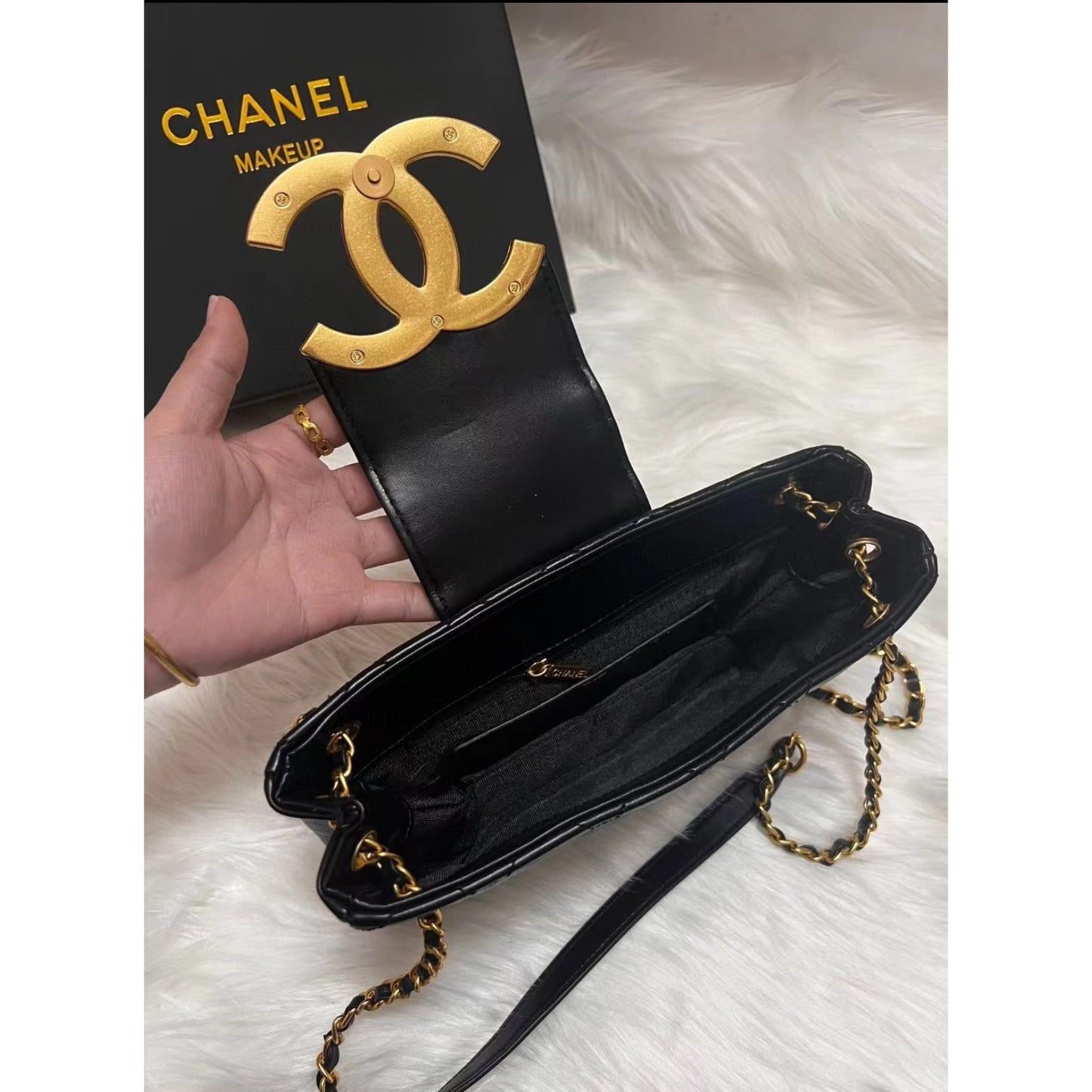 Chanel Beaute NEW Makeup Crossbody Black DOUBLE CC W/ Box