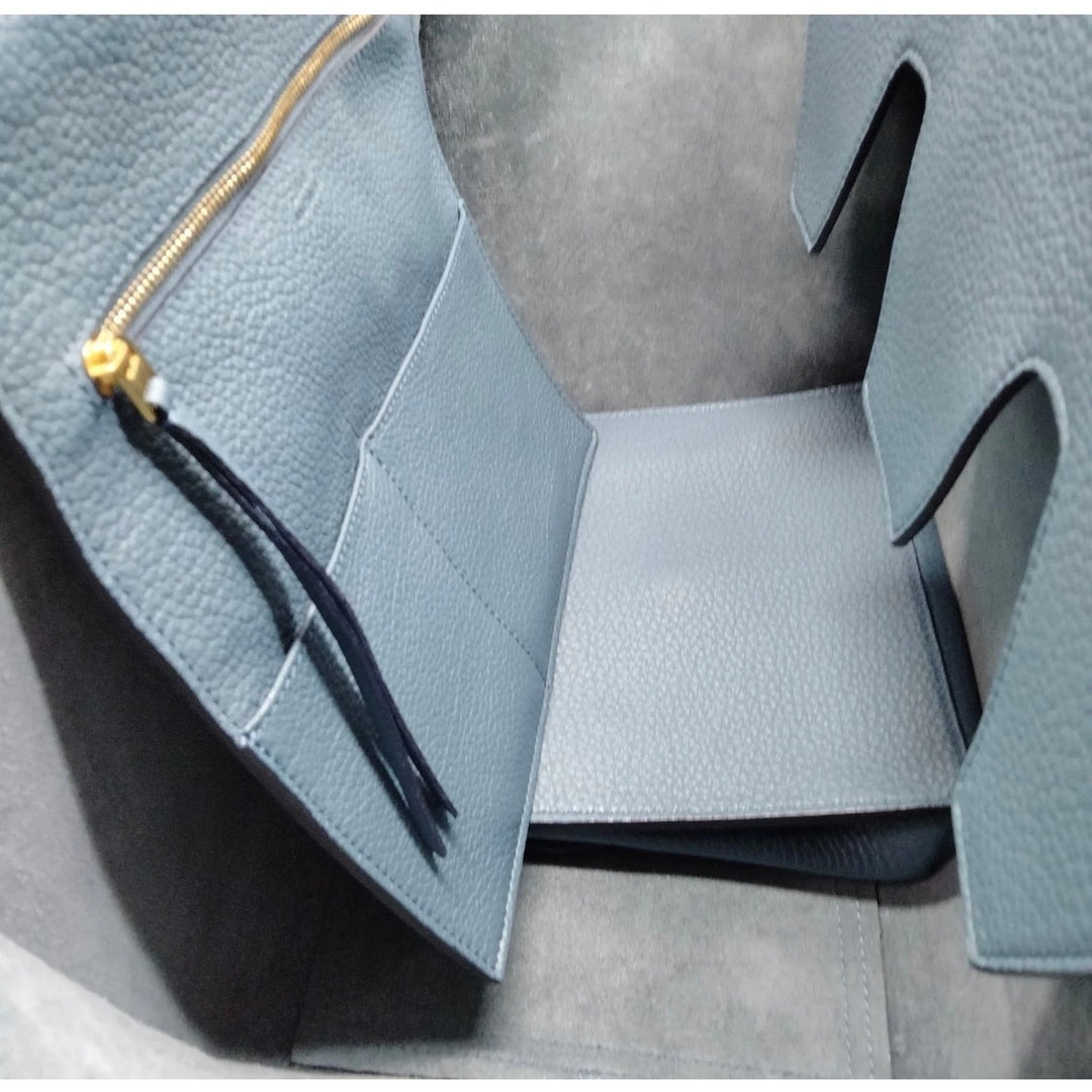 Celine Blue Grainy Leather Tie Knot Top Handle EUC