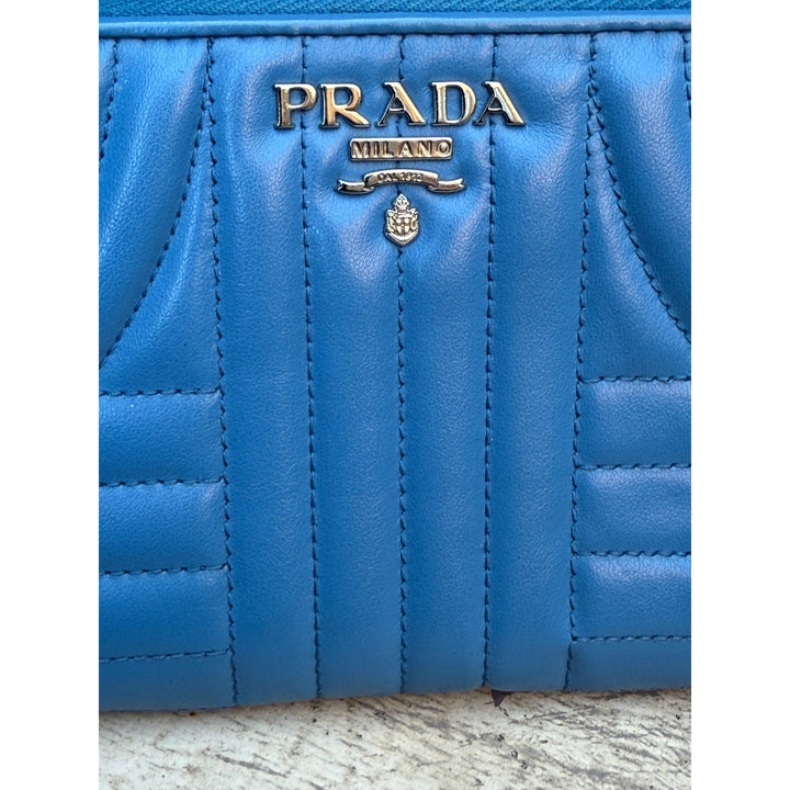 Prada Diagramme zippy wallet - blue quilted nappa calfskin leather Pristine
