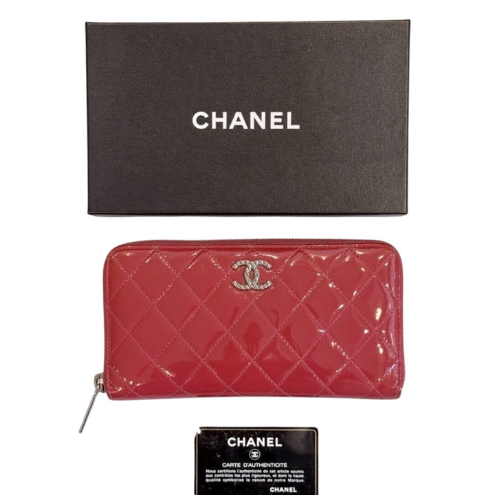 Chanel Patent Calf Skin Zip Around Wallet