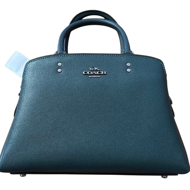 krybur4 Coach Lillie Carryall Forest Crossgrain Leather Satchel Shoulder Bag + Wallet NWT