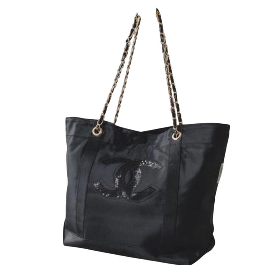 Chanel Beauty Black with Metal Chain Canvas with Double CC with vegan leather Precision