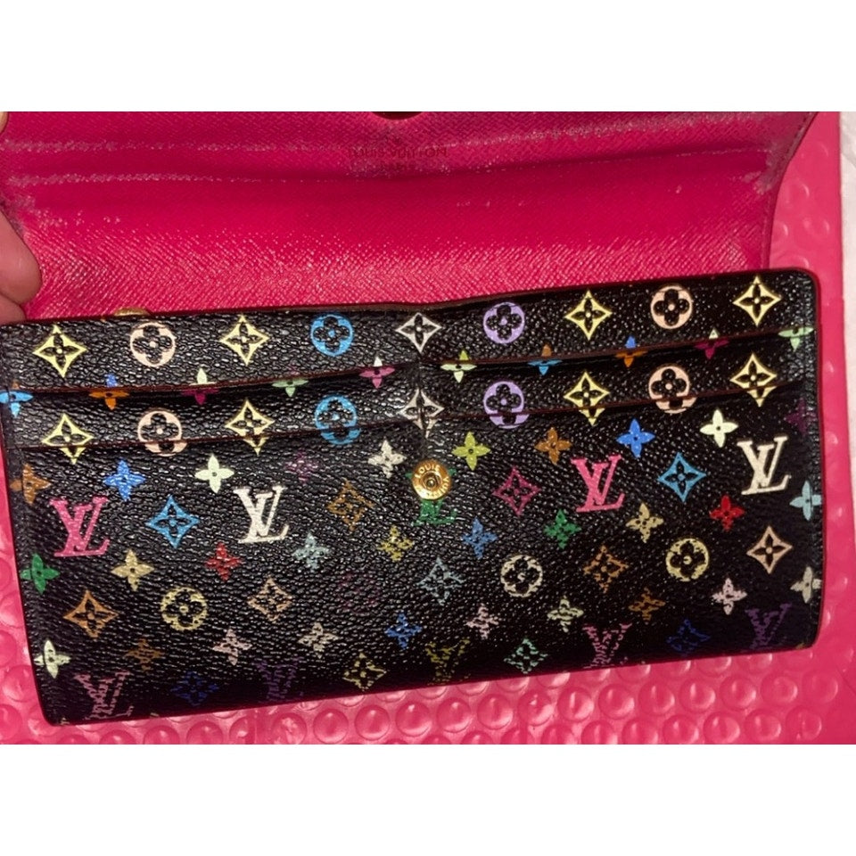 Louis Vuitton Black Murakami Sarah Wallet With Box and Dustbag