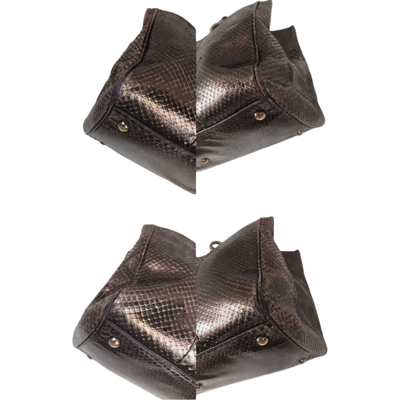 Gucci Bamboo Shopper Tote Bag Bronze-Toned Python Skin Black Bamboo Handle EUC