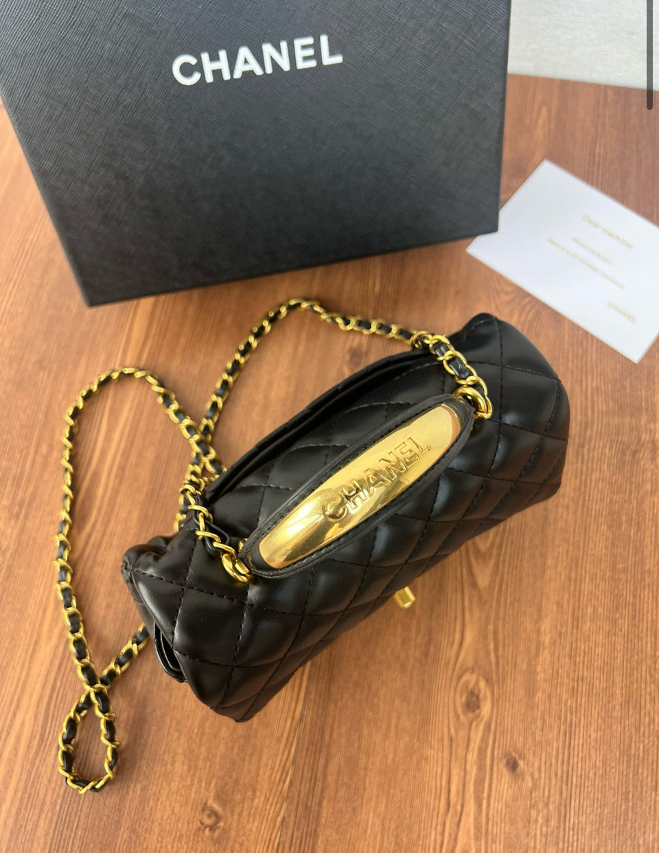 Chanel Makeup Quilter Black with Gold Handle