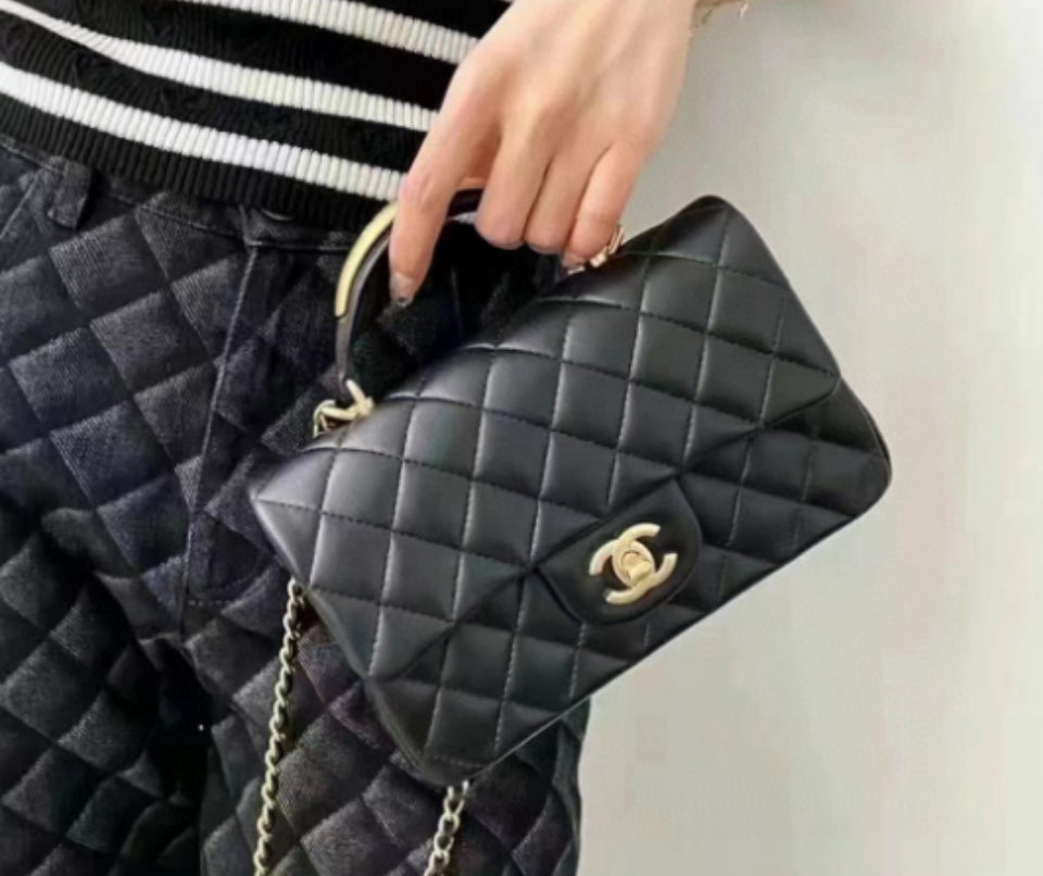 Chanel Makeup Quilter Black with Gold Handle