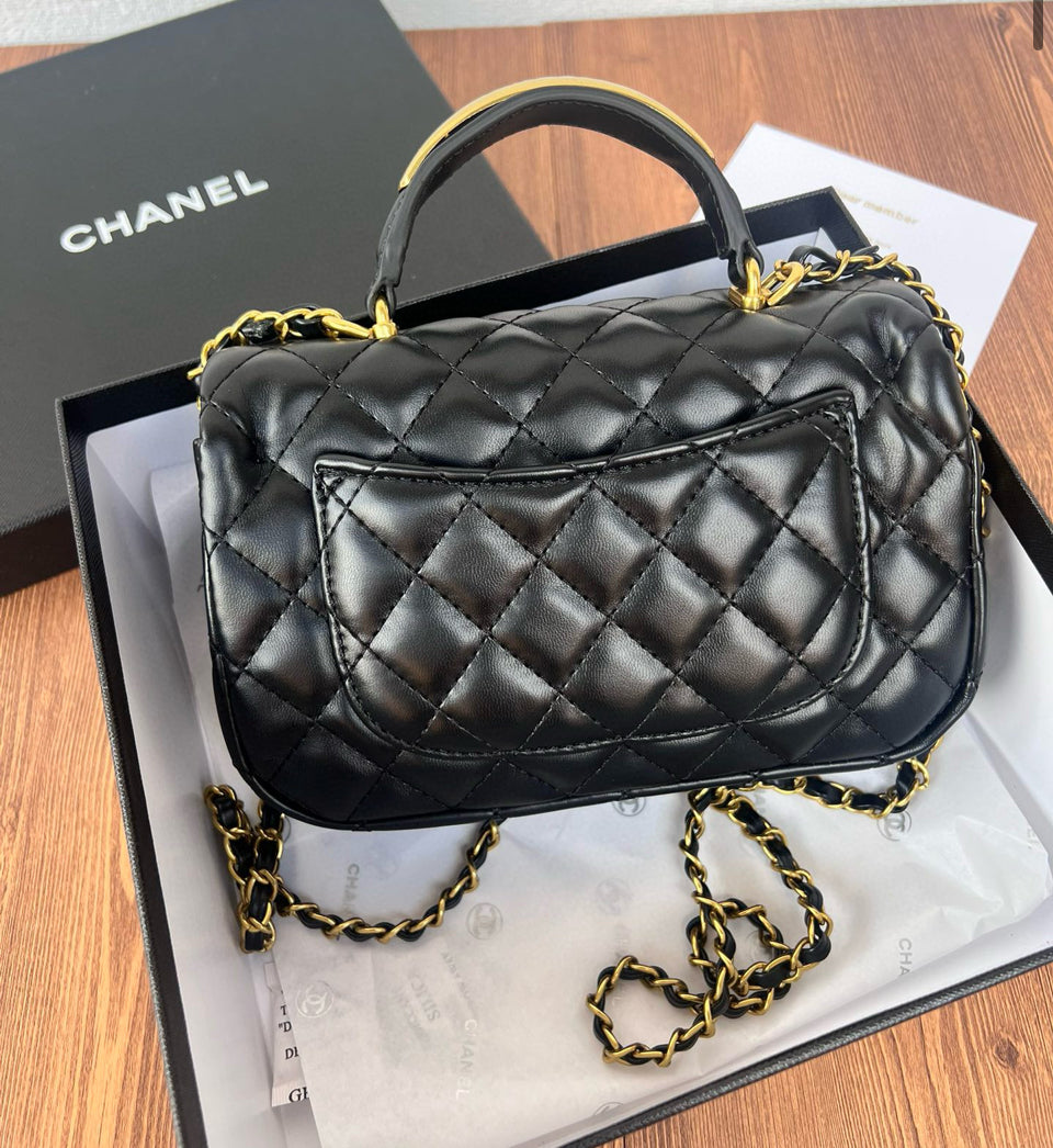 Chanel Makeup Quilter Black with Gold Handle