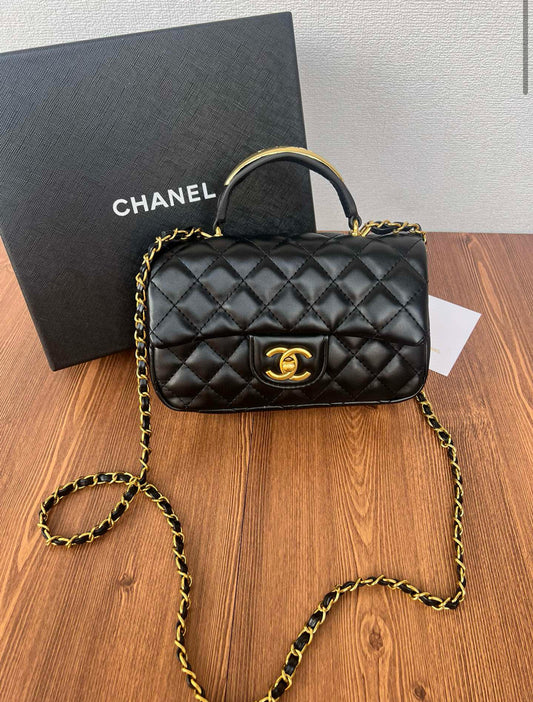 Chanel Makeup Quilter Black with Gold Handle