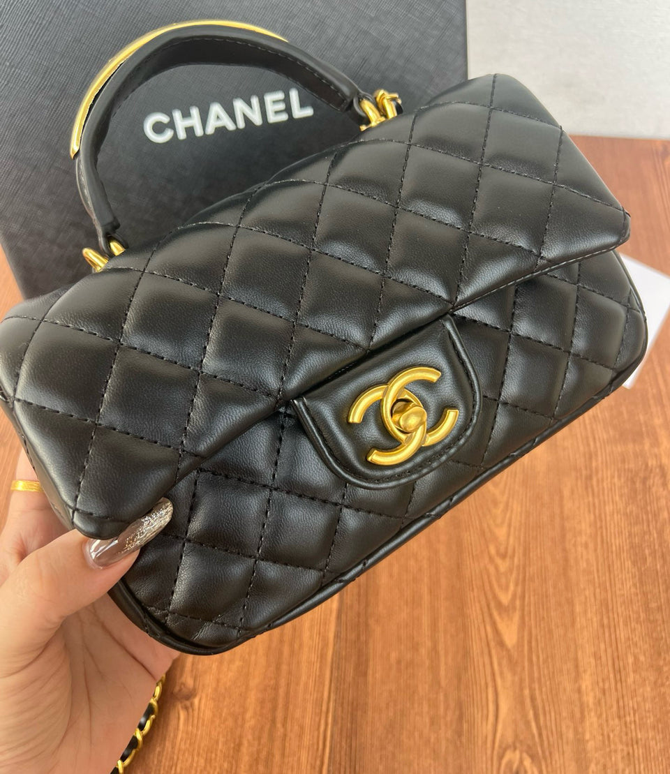 Chanel Makeup Quilter Black with Gold Handle