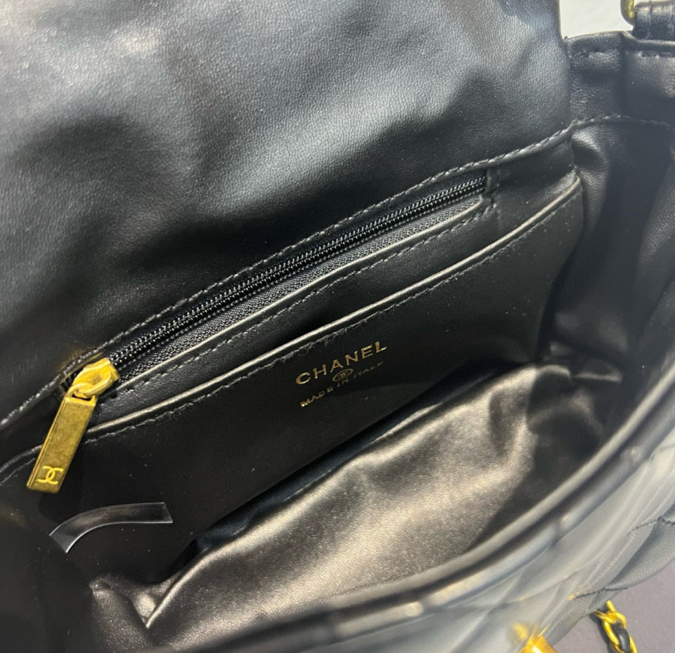 Chanel Makeup Quilter Black with Gold Handle