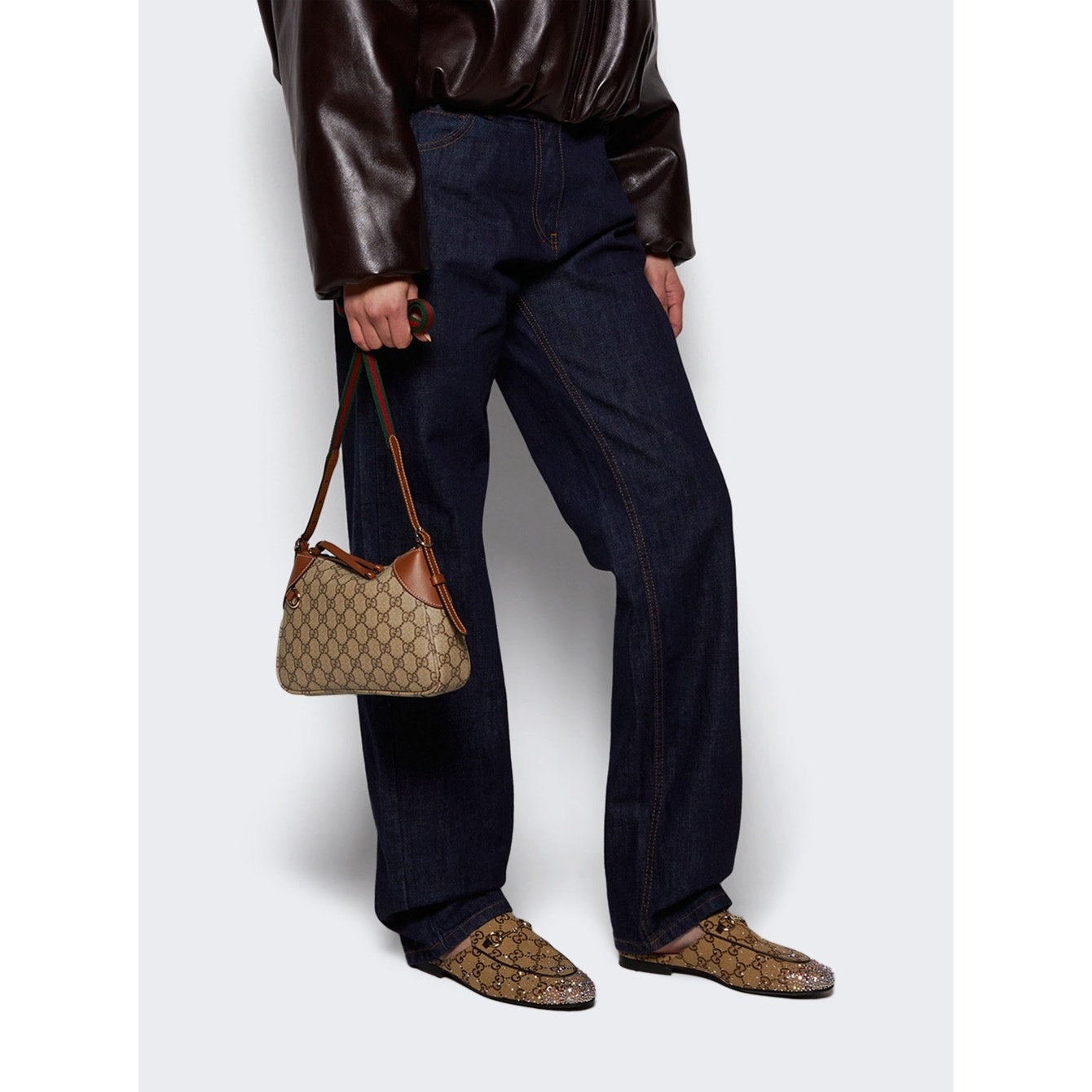 Gucci Emblem Small Shoulder Bag Beige Brown NWT
