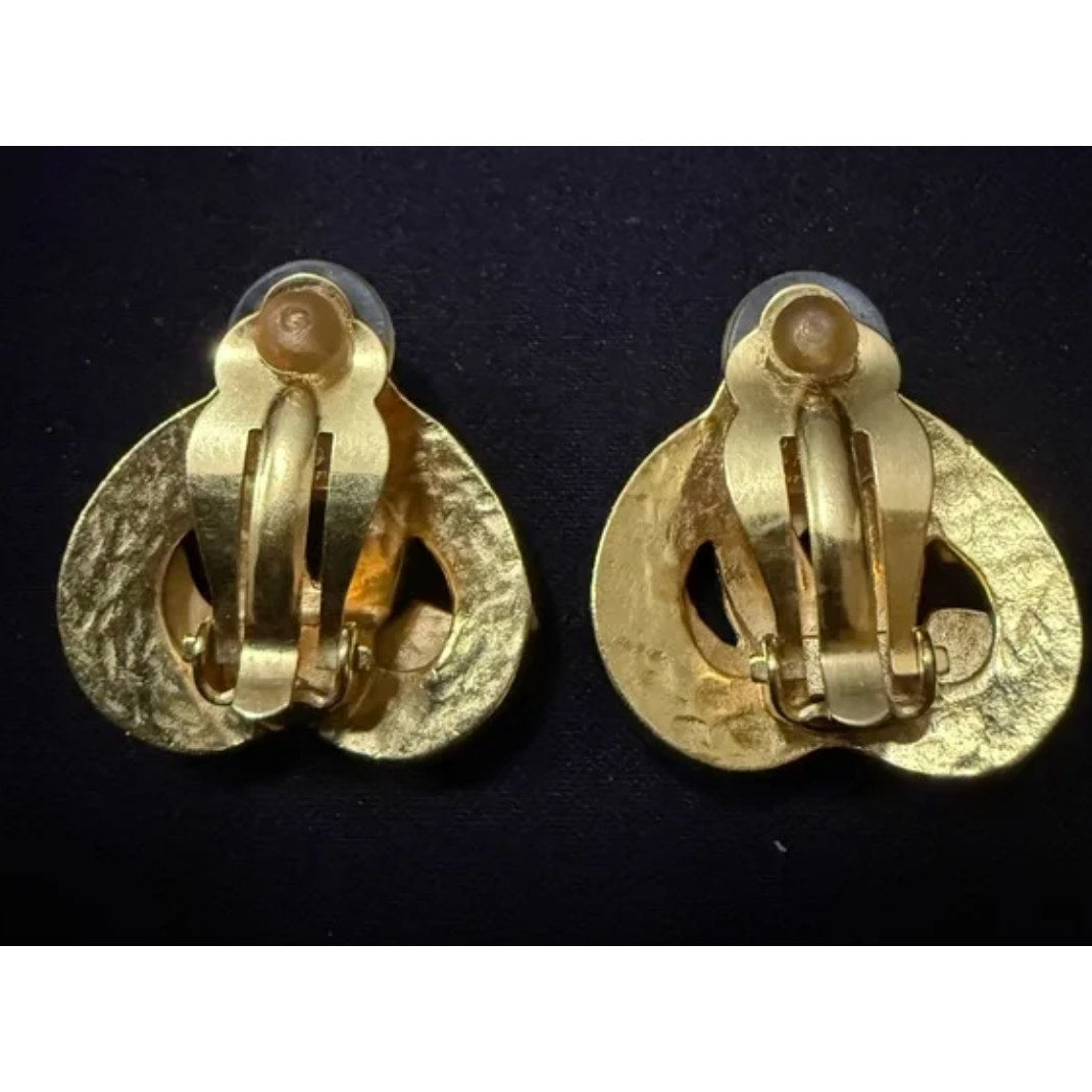 CHANEL CC Logo Heart Motif Earrings Vintage 1997 24K Gold Plated EUC