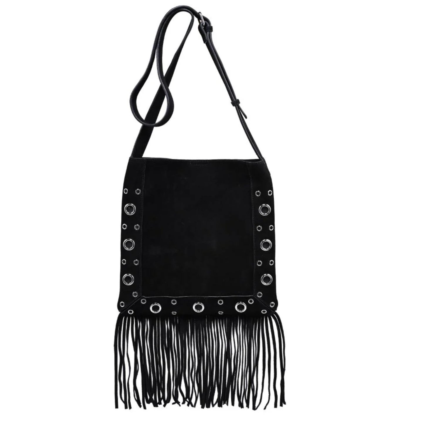 Moda Luxe Courtney Fringe Forward Crossbody BLACK NWT