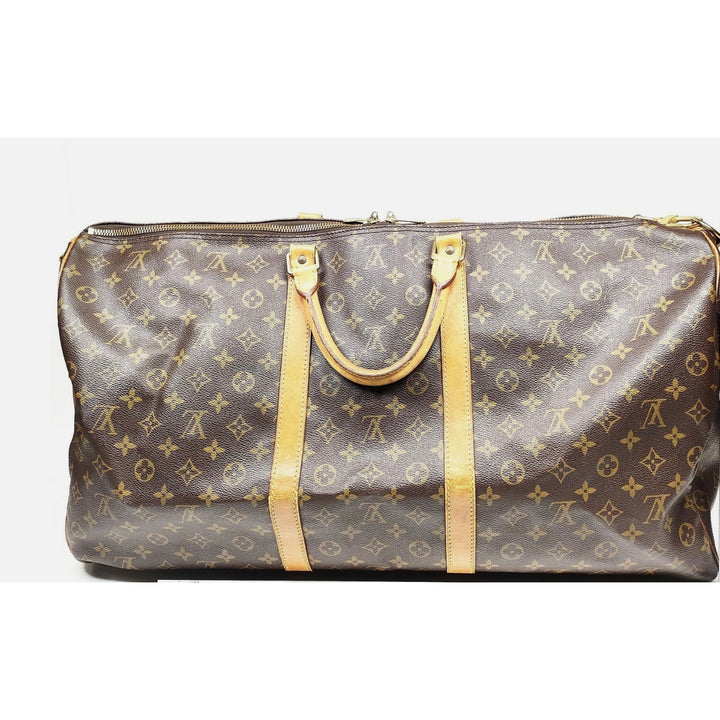 Louis Vuitton LV Boston Bag Keepall Bandouliere 60 Brown Monogram EUC