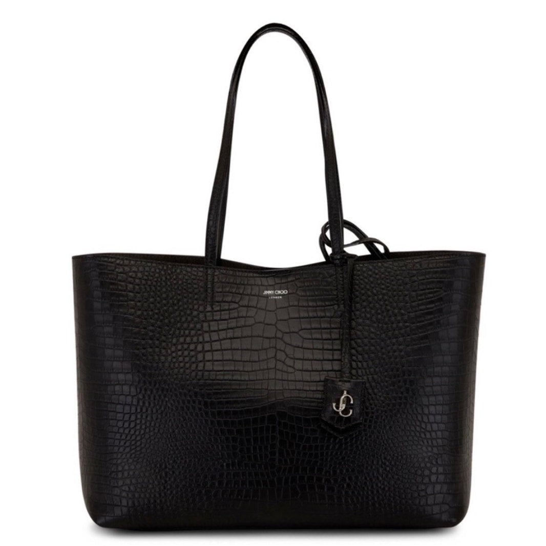 Jimmy Choo Nine2Five East-West Tote,sleek black crocodile-embossed leather NWT