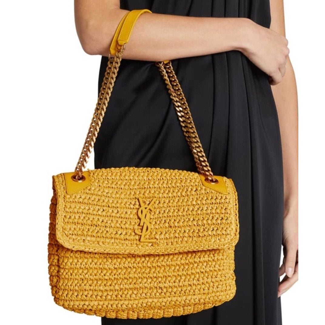 Yves Saint Laurent Yellow Raffia Medium Niki Bag NEW SOLD OUT STYLE NWB