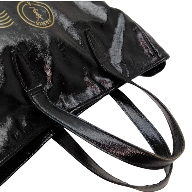 YVES SAINT LAURENT RIVE GAUNCH BLACK PATTON LEATHER TOTE EUC