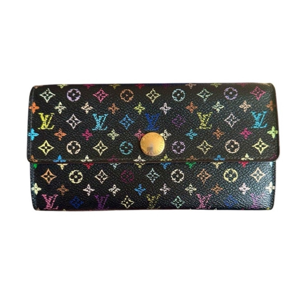 Louis Vuitton Black Murakami Sarah Wallet With Box and Dustbag