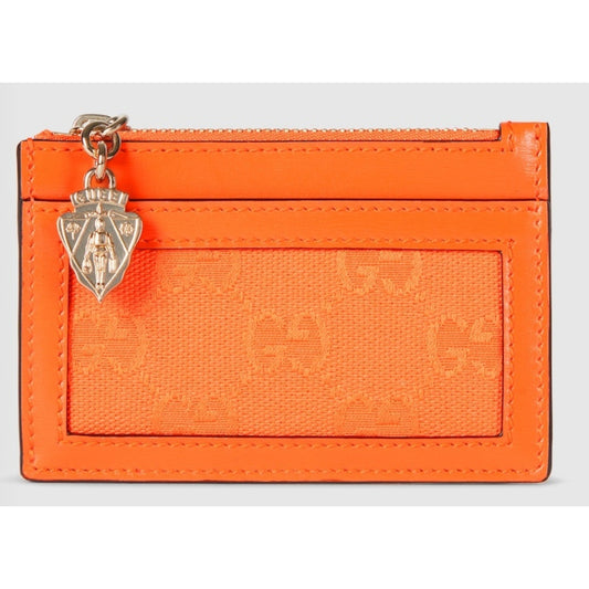 Gucci Luce Embellished Textured-Leather Canvas-Jacquard Cardholder - Orange NWB