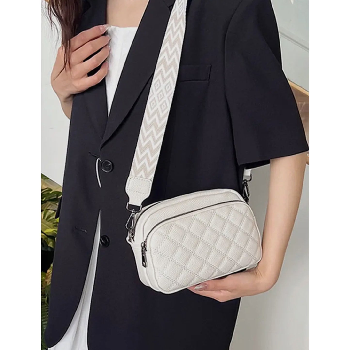 Quilted Vegan Leather Crossbody Camera  IVORY - NWT