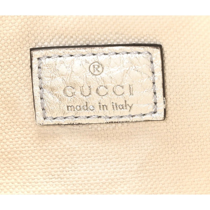 GUCCI Metallic GG Grainy Calfskin Emblem Medium Shoulder Bag Silver NWT