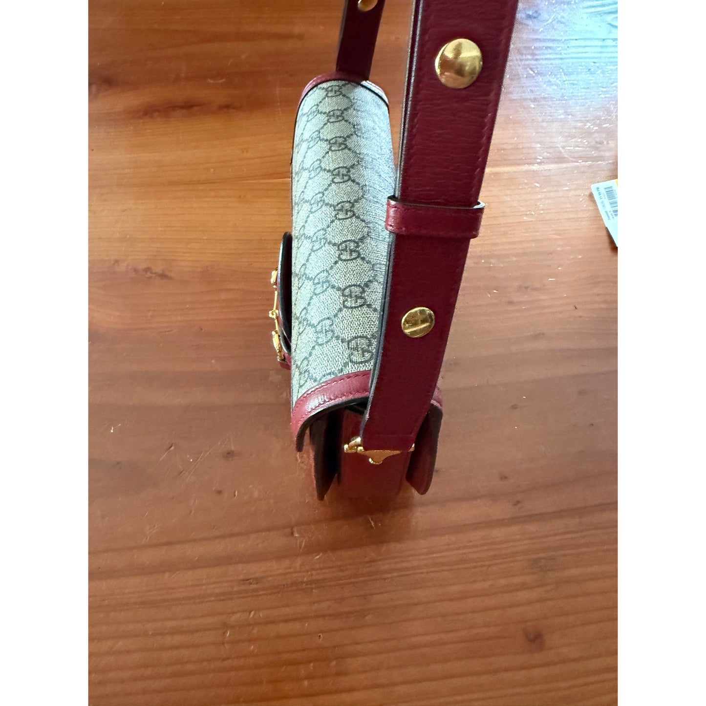 Gucci Beige/Red GG Coated Canvas Horsebit 1955 Shoulder Bag Pristine