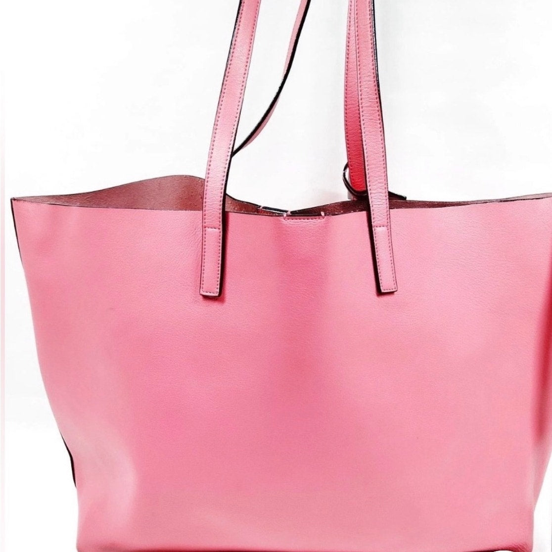 St. Laurent Paris North South Calf Skin Leather Tote Pink EUC