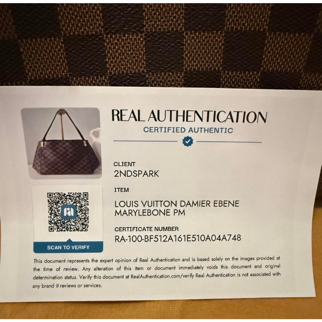 Louis Vuitton Marylebone Handbag Damier PM W/ COA