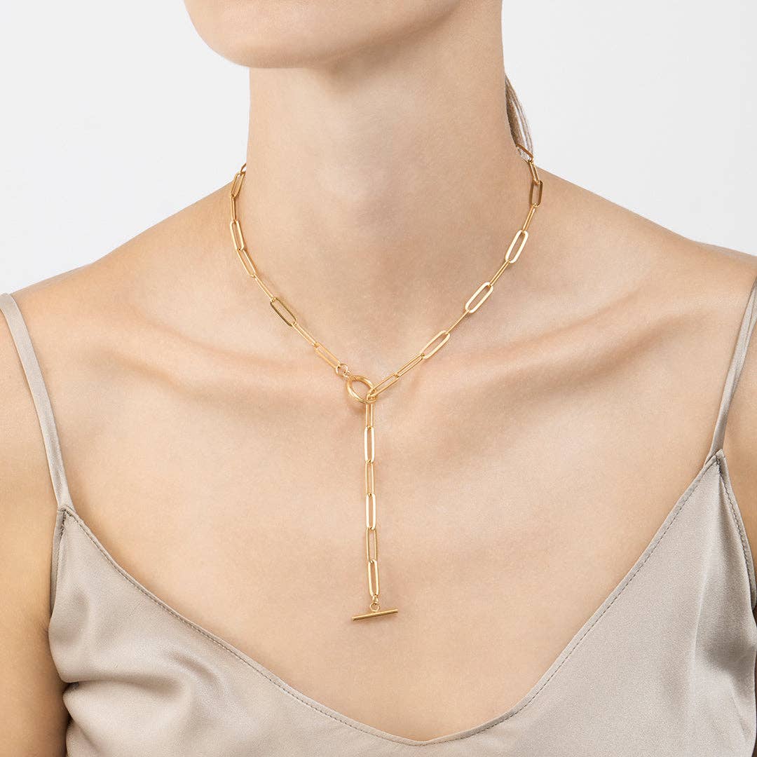 Adornia Slide Thru Paper Clip Chain Lariat gold