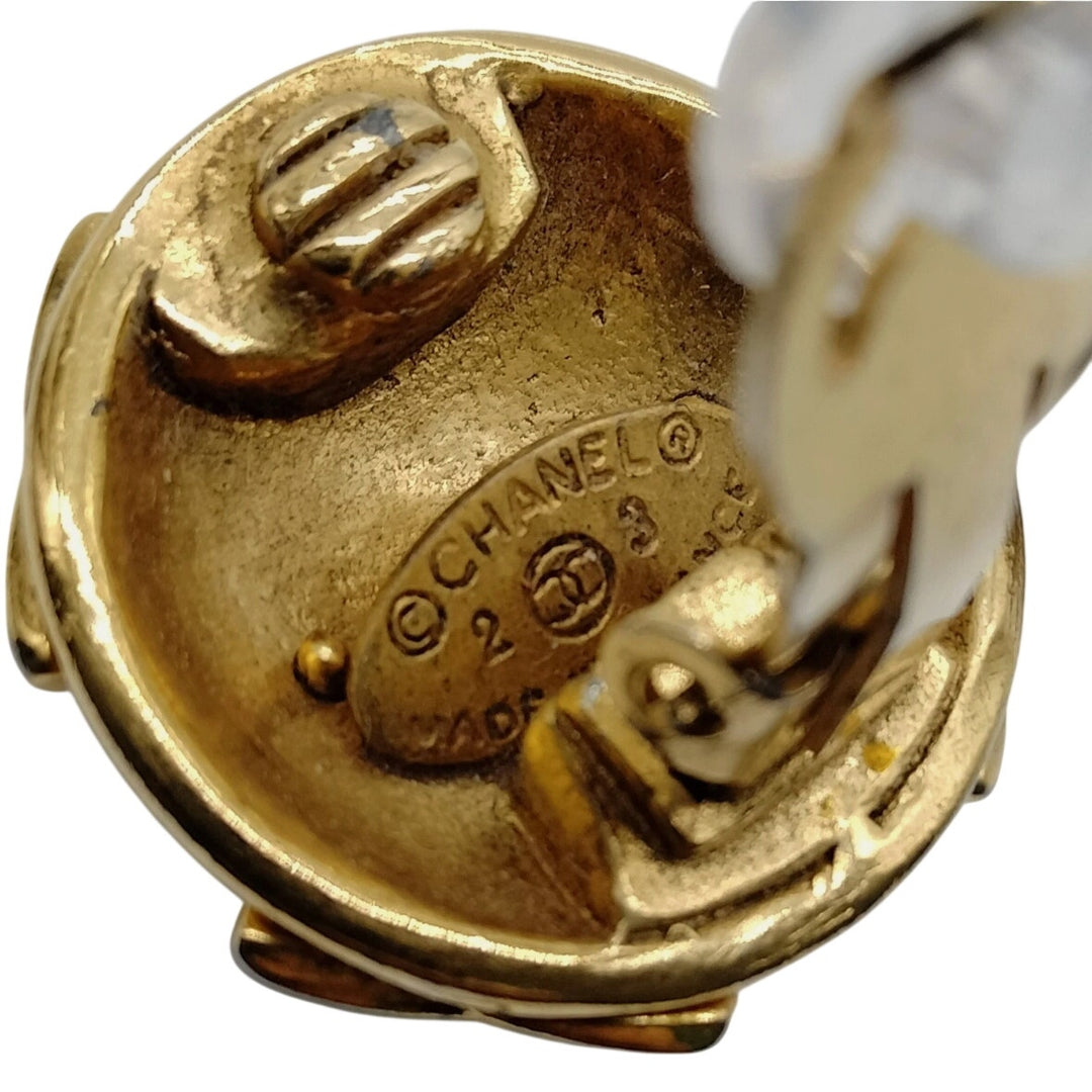 Chanel Vintage Gold Plated Round Rhinestone Clip On Earrings