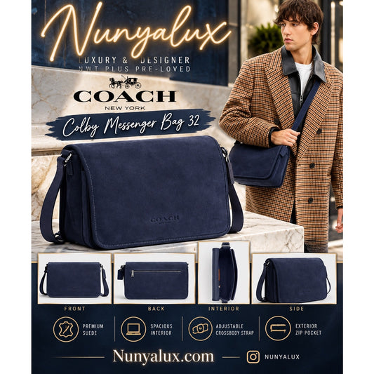 Coach Colby Messenger Bag 32 Navy Suede NWT
