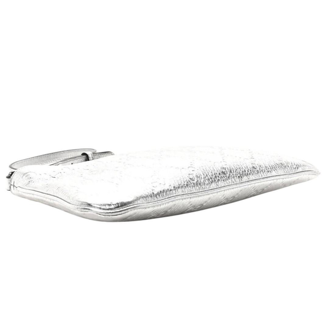 GUCCI Metallic GG Grainy Calfskin Emblem Medium Shoulder Bag Silver NWT