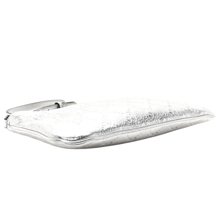 GUCCI Metallic GG Grainy Calfskin Emblem Medium Shoulder Bag Silver NWT