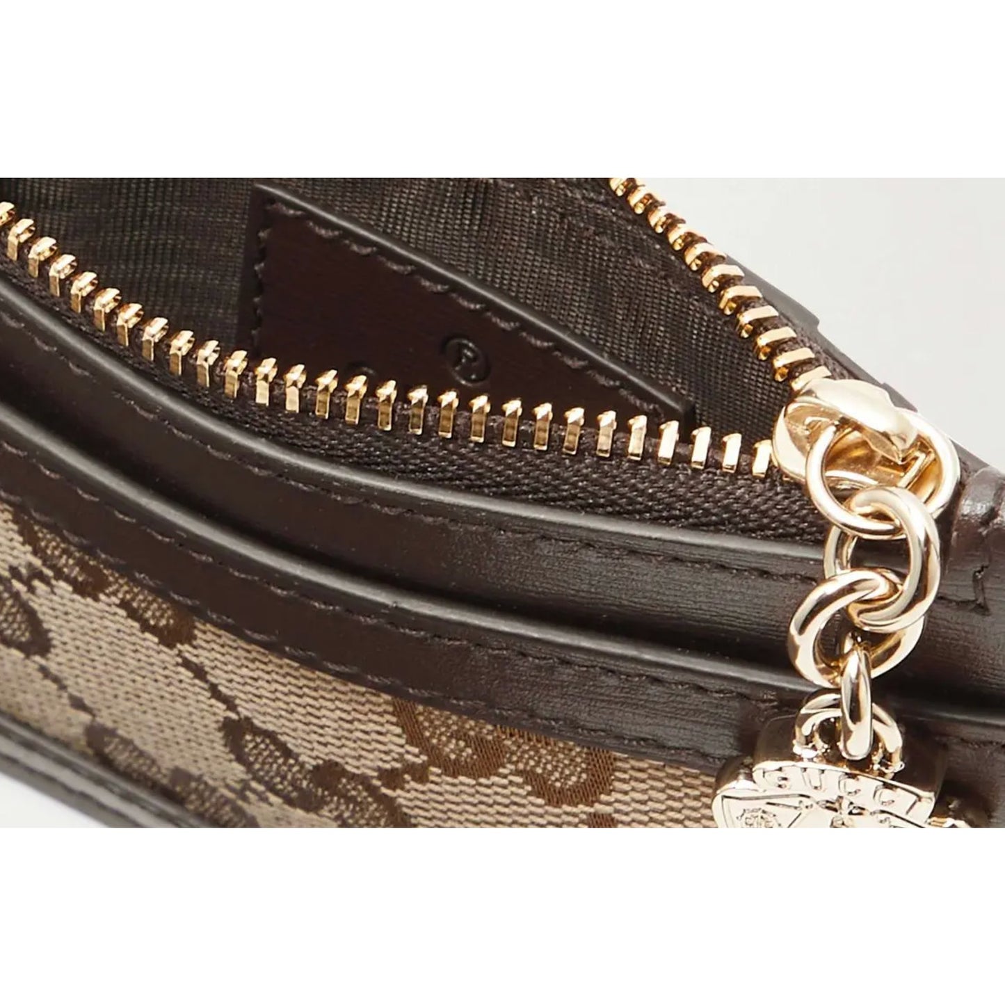 Gucci Luce Embellished Textured-Leather Canvas-Jacquard Cardholder - Beige NWB