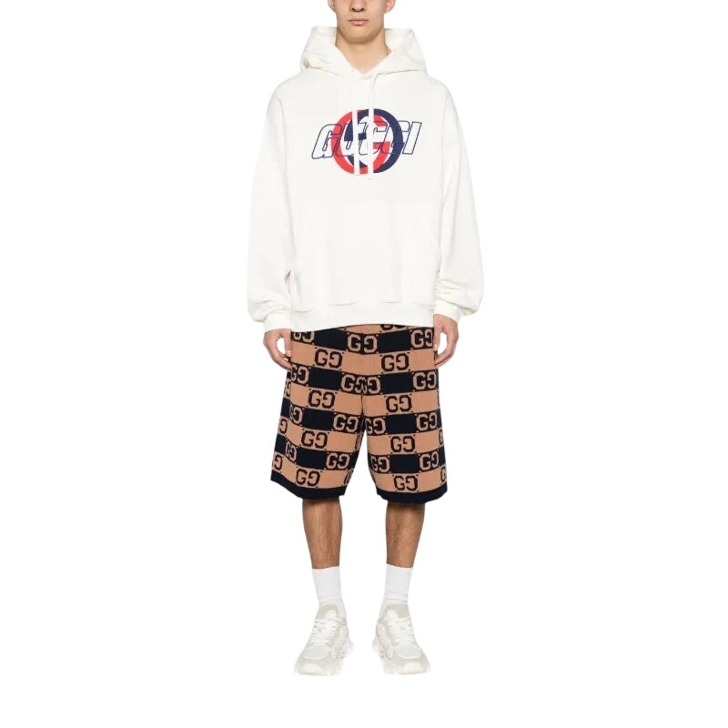 Gucci Interlocking G cotton hooded sweatshirt  multicolored logo motif NWT SZ SMALL