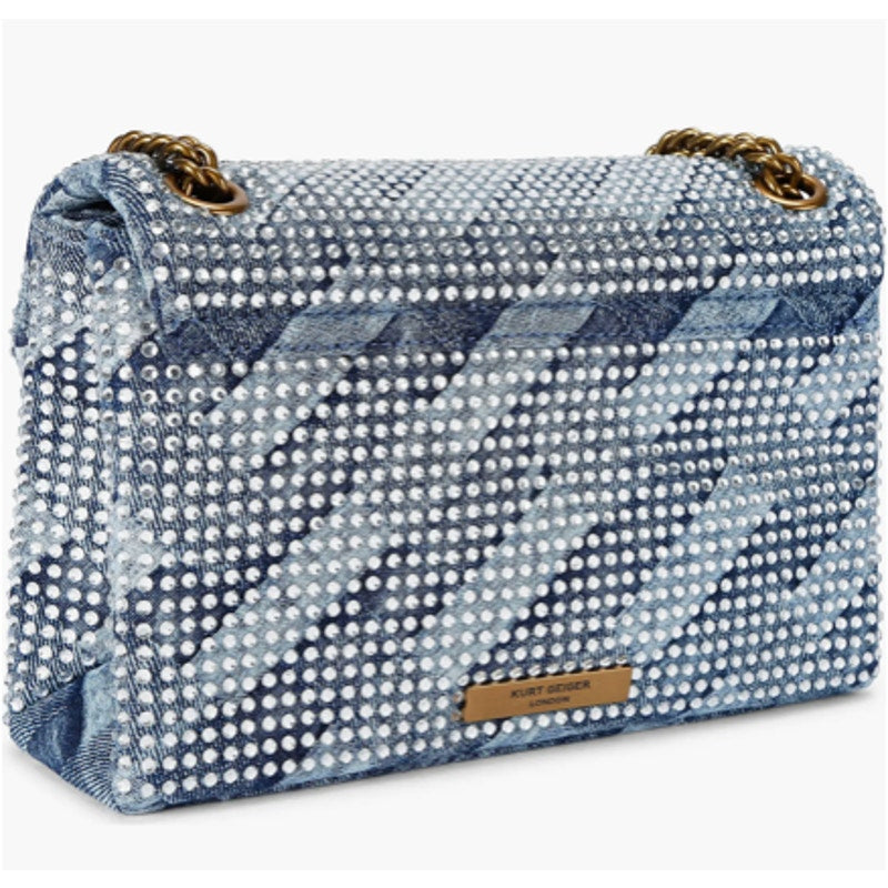 Kurt Geiger Medium Kensington Crystal Embellished Denim Shoulder Bag