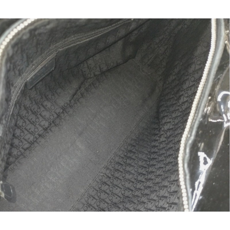 Christian Dior Black Patent Cannage Calfskin Large Lady Dior Bag EUC