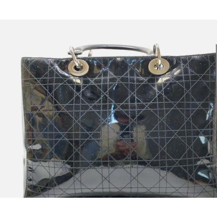 Christian Dior Black Patent Cannage Calfskin Large Lady Dior Bag EUC