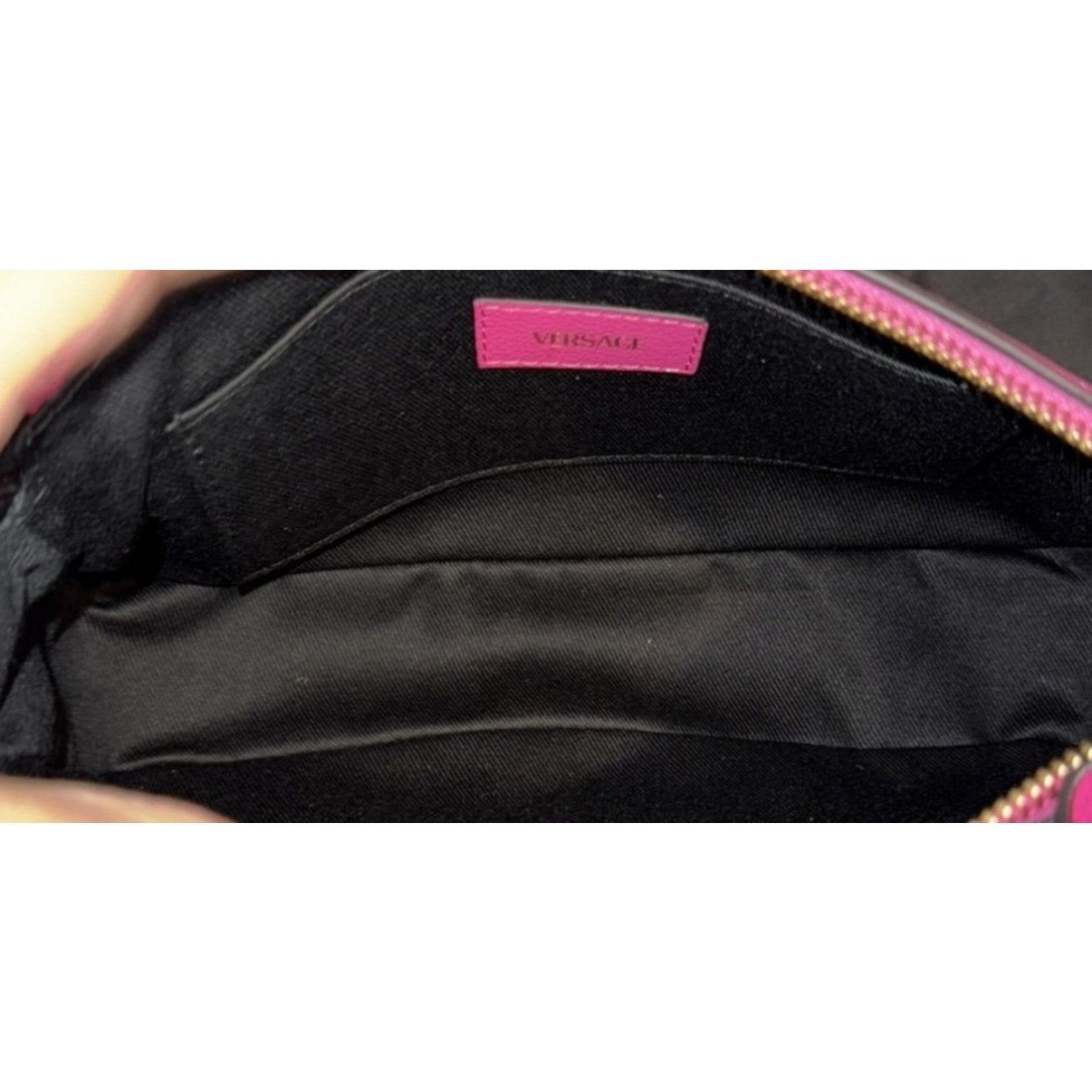 Versace Women's Pink Grainy Calf Leather Logo Crossbody Shoulder Bag NWT