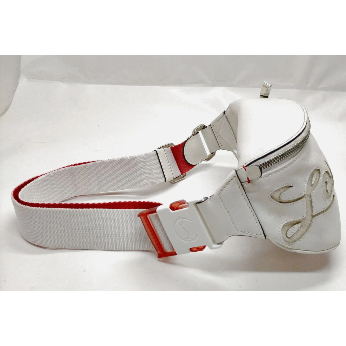 Christian Lou Boutin Leather Belt Bag White/Red EUC