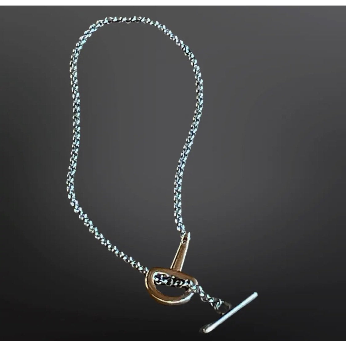 Equestrian Snaffle Bit Two Tone Gold&Silver Plated over Stainless Steel Necklace